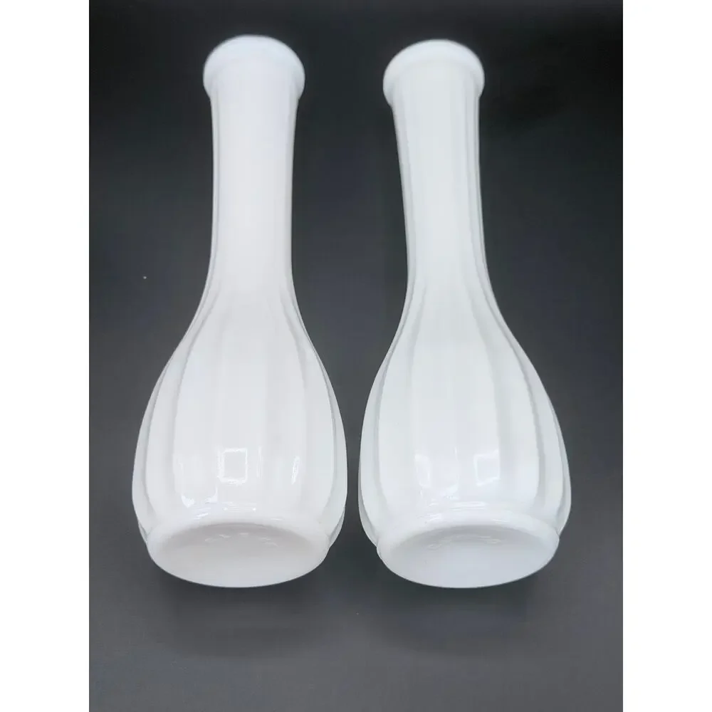 Vintage CLG Co Milk Glass Bud Vases Set of 2 Fluted Scalloped Rim 9.25in